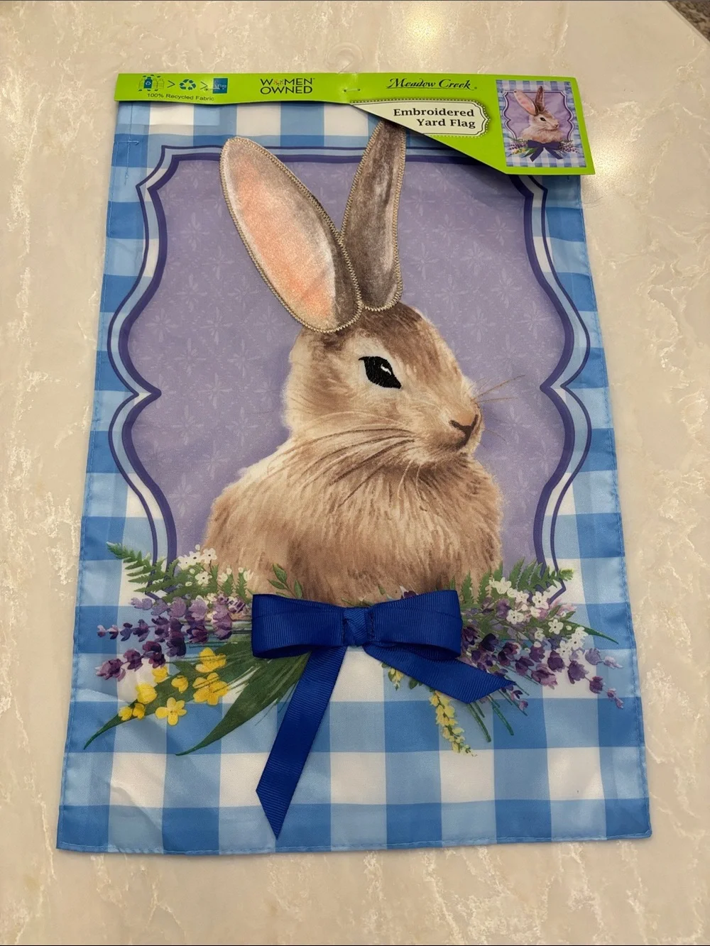 Bunny Embroidered Yard Flag - Blue